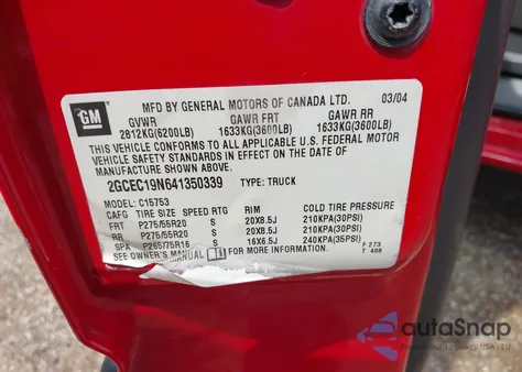 2004 Chevrolet Silverado 1500 Ls z USA, uszkodzony, nr VIN 2GCEC19N641350339